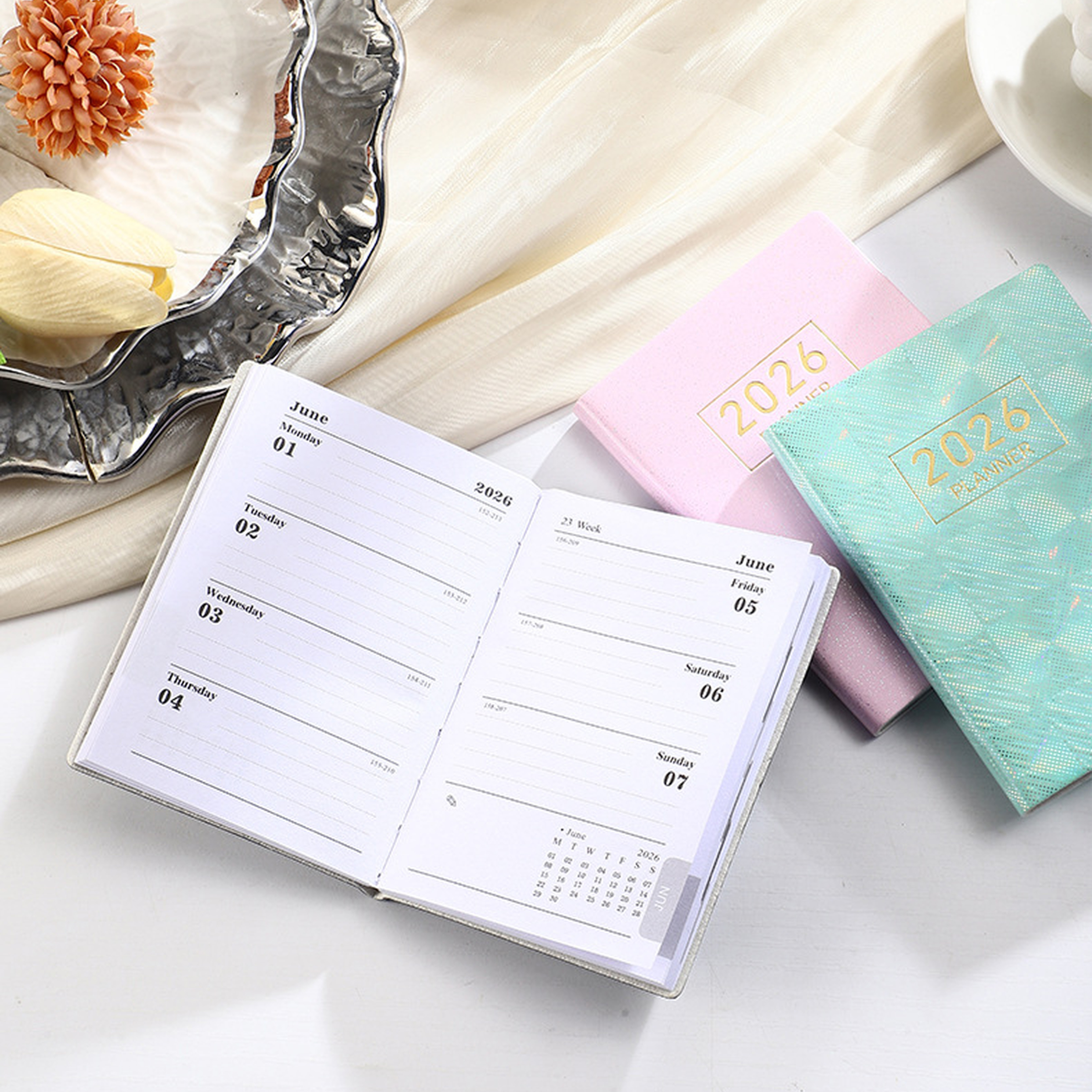 A7 English Diary – 2026 Laser Starlight Notebook with Colorful Leather Cover - Vision board shop