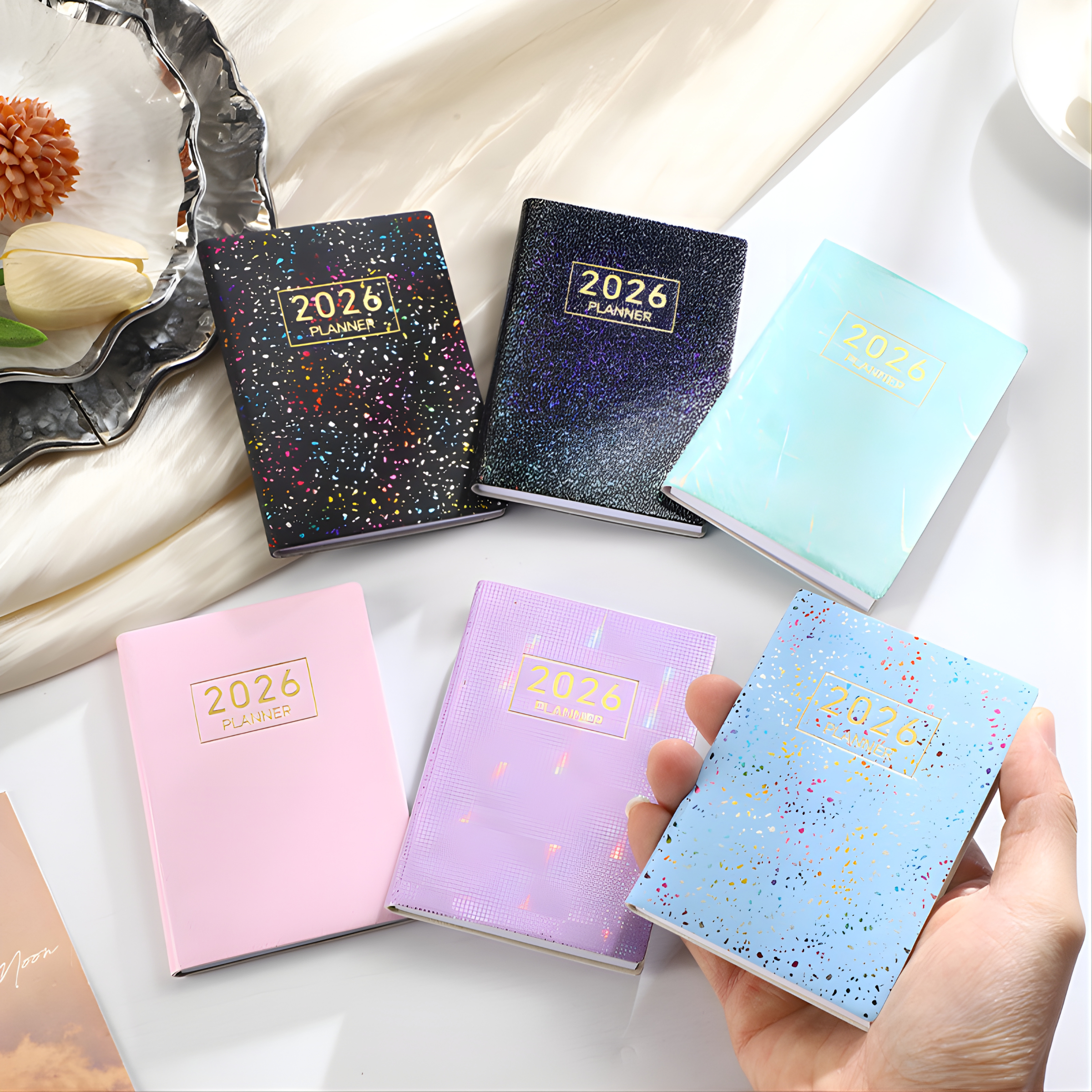 A7 English Diary – 2026 Laser Starlight Notebook with Colorful Leather Cover - Vision board shop