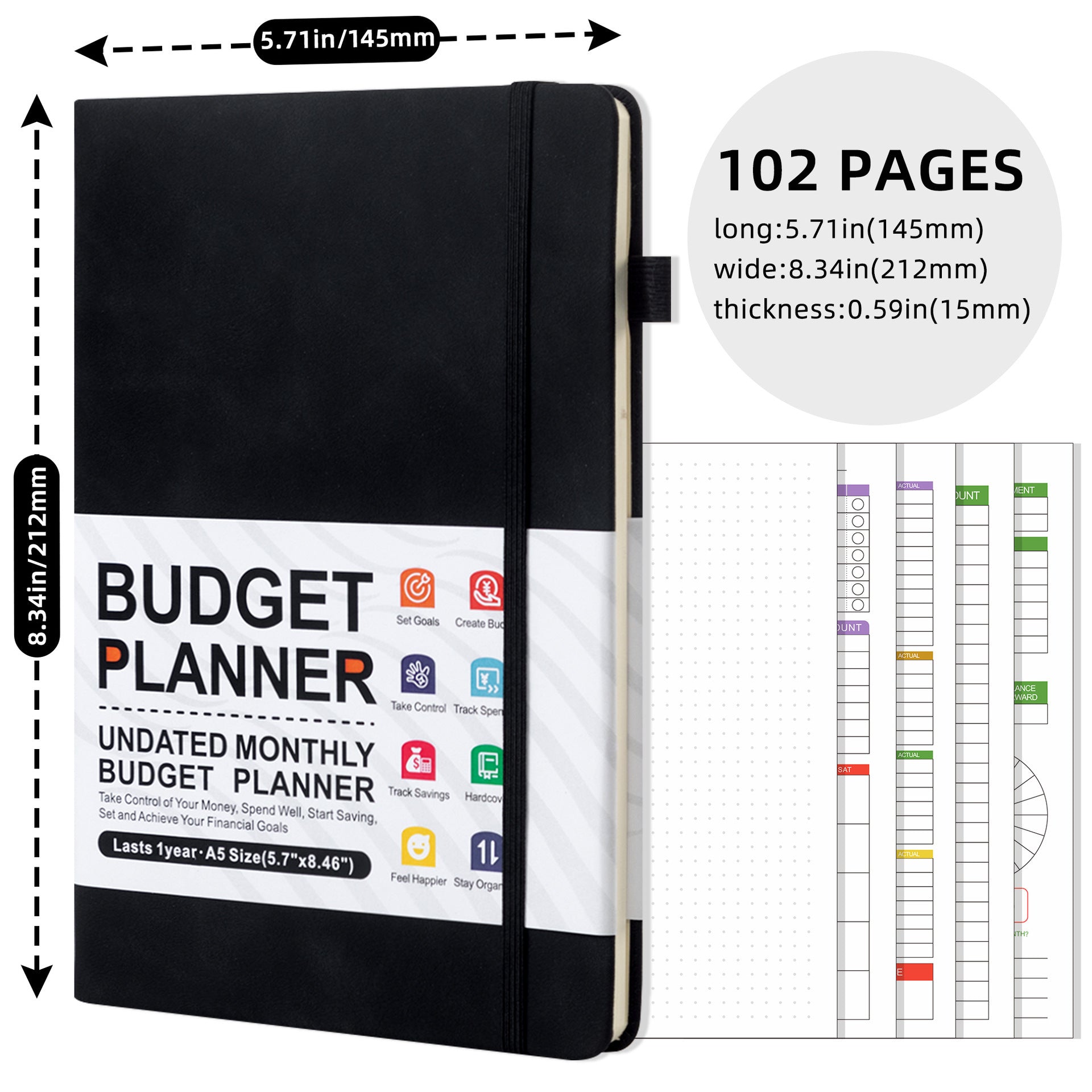 Plan Cash Budget Planner – A5 Leather Notebook for Weekly & Financial Planning - Vision board shop